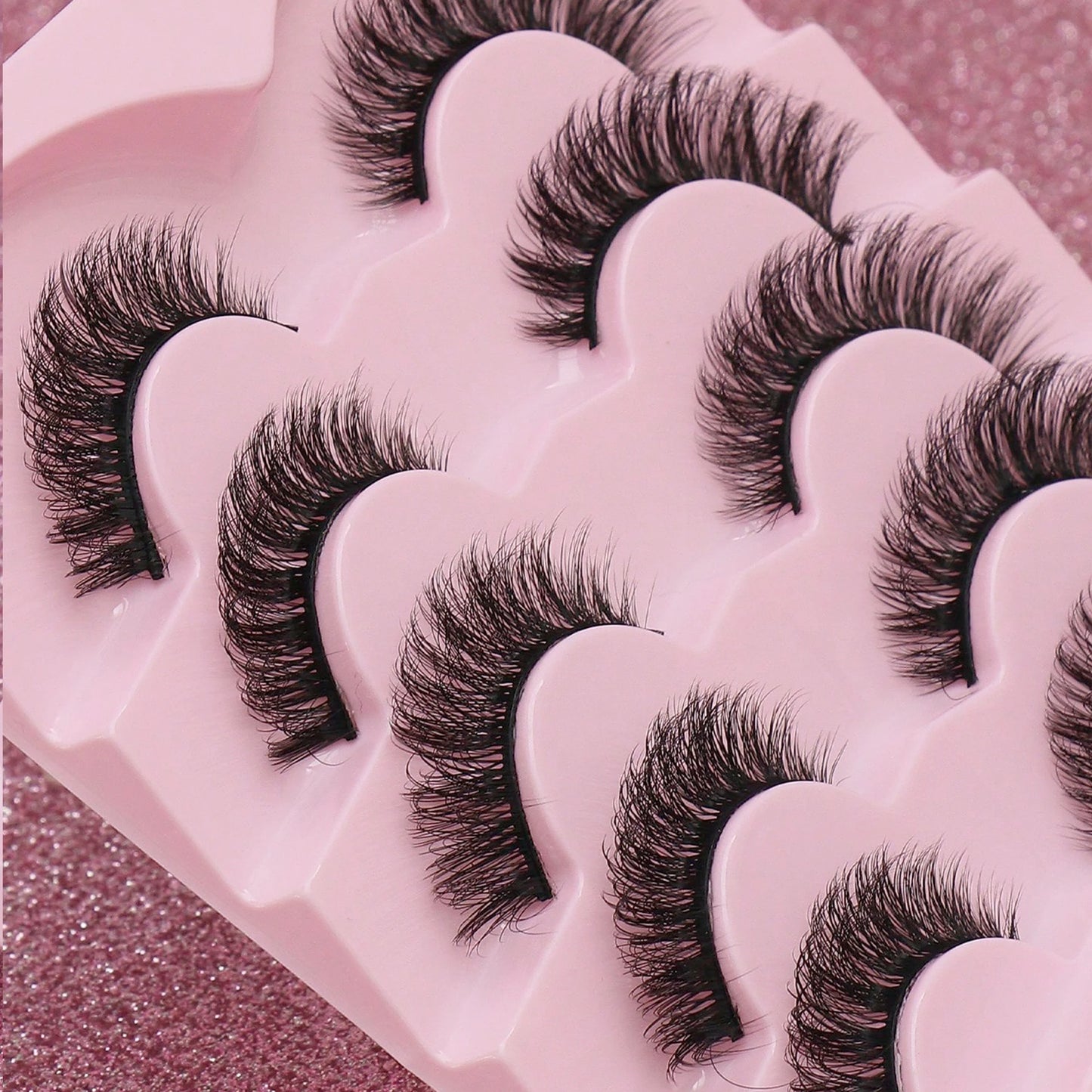 5 Pairs Cat Eye Faux Mink Eyelashes – Winged Long Natural Manga Style False Lashes Makeup Set