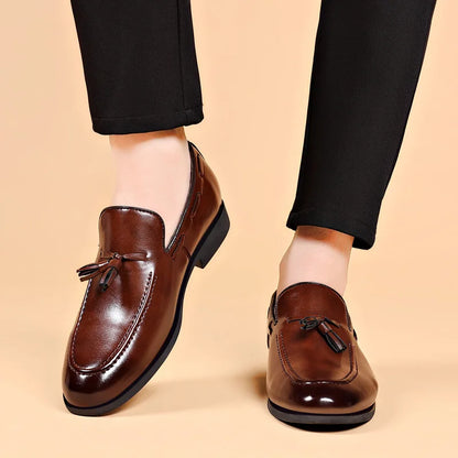 Men’s Leather Dress Loafers - Handmade Slip-On Luxury Business Office and Wedding Shoes Size 48
