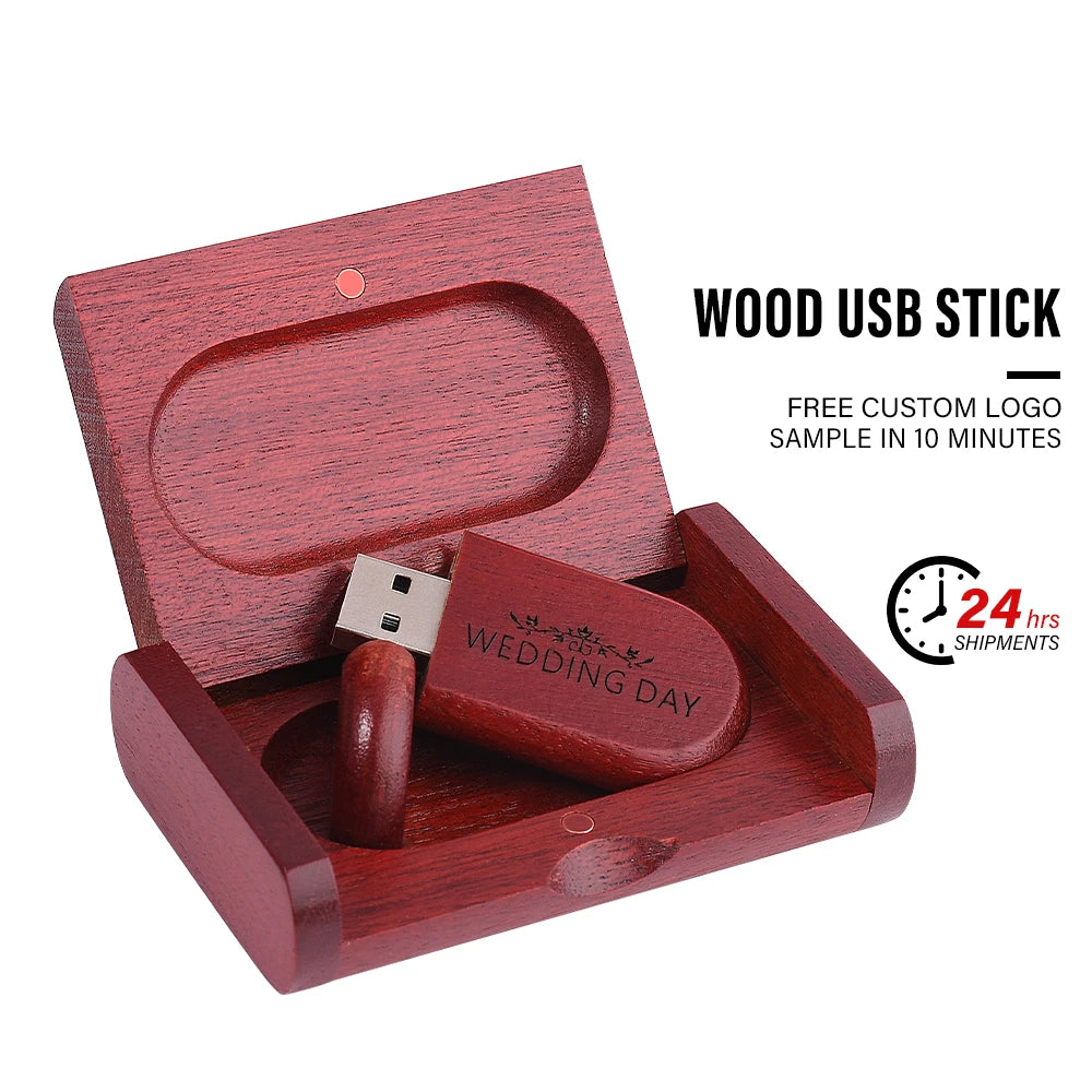 Custom Logo Wooden USB 2.0 Flash Drive with Box – 4GB 16GB 32GB 64GB Memory Stick for Wedding Photography Gifts