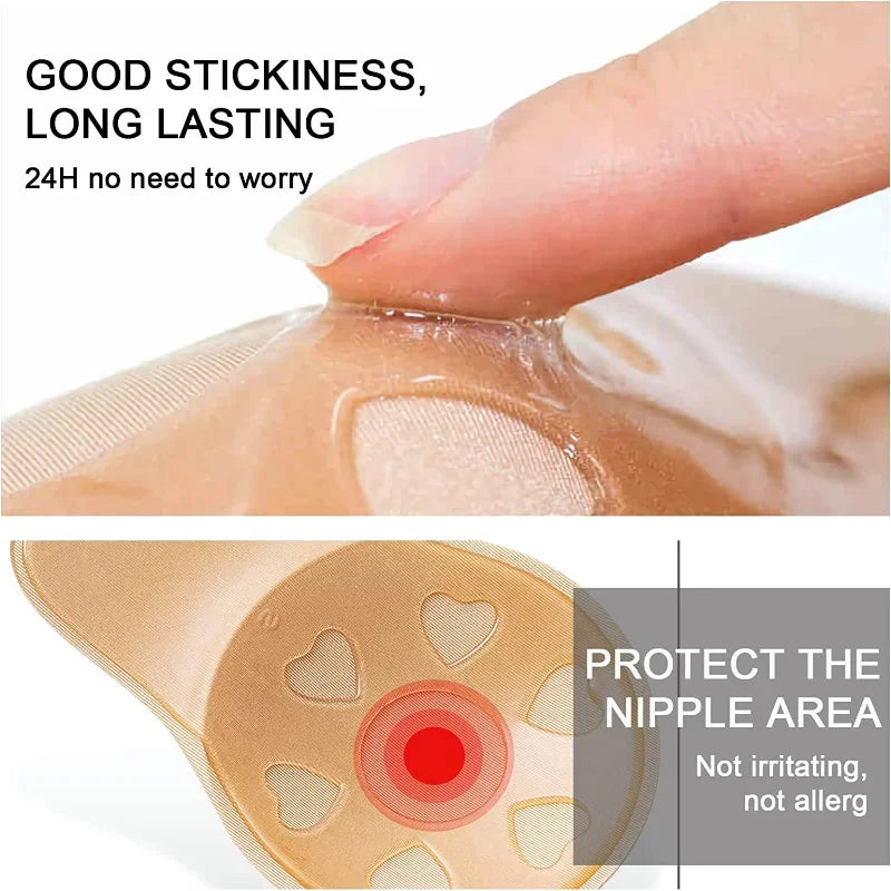 Women’s Push-Up Adhesive Bra – Strapless Silicone Bra, Reusable Breast Lift Tape & Nipple Covers