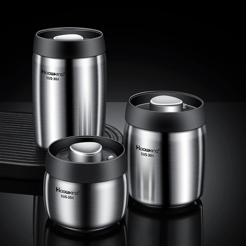 Vacuum Sealed Coffee Bean Storage Tank – 304 Stainless Steel Moisture-Proof Food Jar for Home