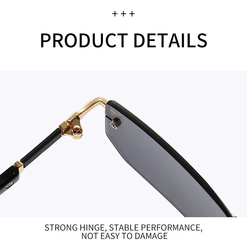 Rimless Rectangle Sunglasses — Fashion Small Square Shades for Men & Women, Summer Travel Eyewear