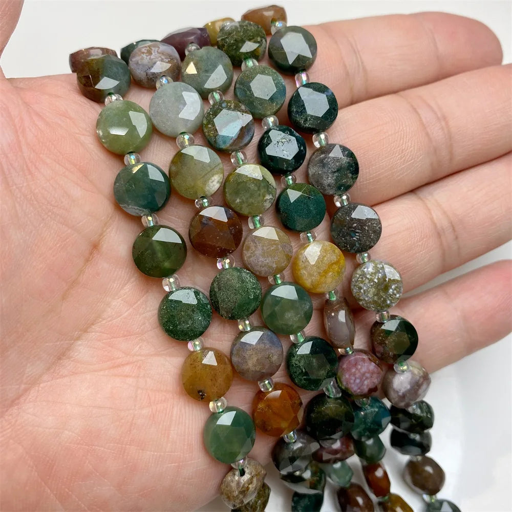 10mm Natural Gemstone Beads - Flat Round Faceted Crystal Jade Loose Beads for DIY Necklace & Bracelet Jewelry Making