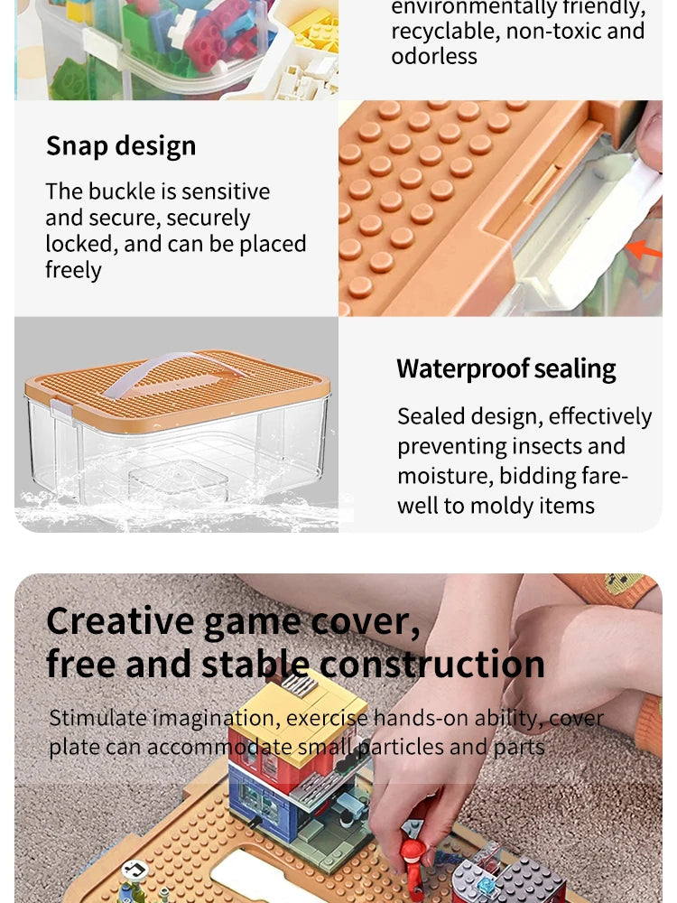 Stackable Building Blocks Toy Storage Box for Kids – Brick-Shaped Plastic Container with Lid – Toy Organizer & Sundries Bin