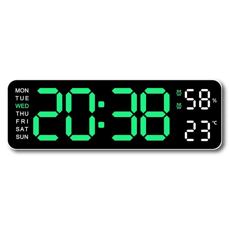 9-Inch Digital Wall Clock — USB Powered LED Table Clock with Temperature, Humidity, Week Display, Auto Dimmer, DST, 12/24H & Alarm