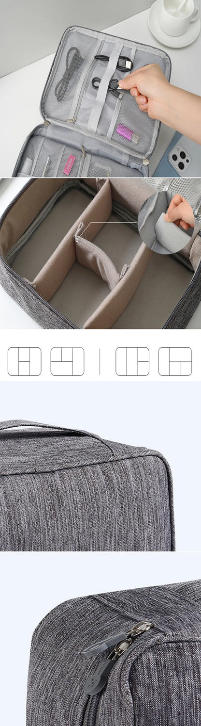 Portable Waterproof Travel Cable Storage Bag – Digital Organizer for USB Cables, Chargers & Plugs
