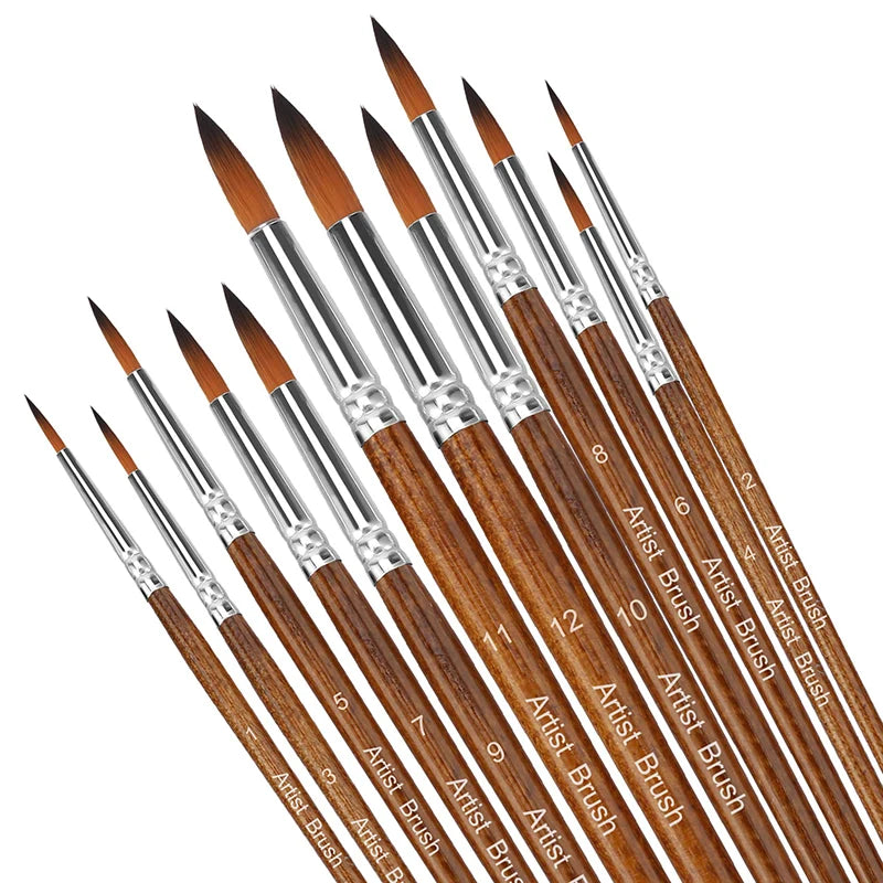 12-Piece Premium Artist Paint Brush Set – Durable Nylon Bristles for Acrylic, Watercolor, Oil & Body Painting