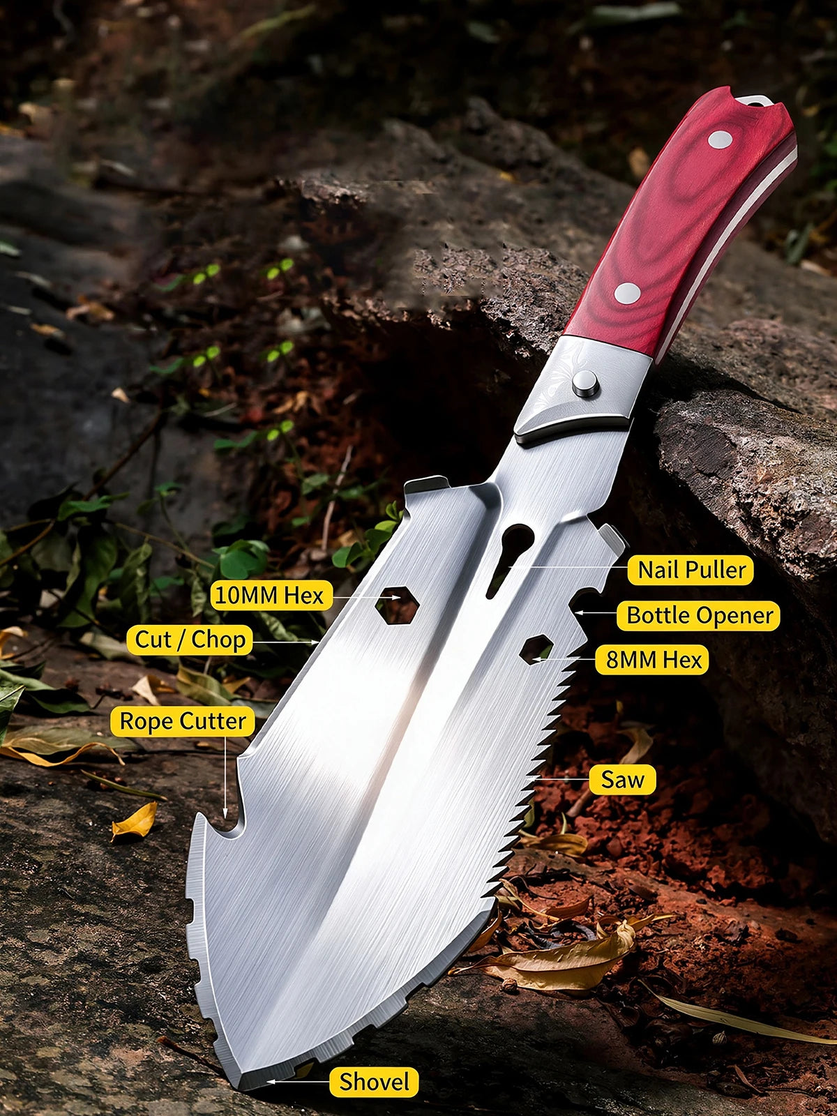 Stainless Steel Multi-Tool Set - Portable Camping & Outdoor Survival Kit with Knife, Shovel, Saw and Bottle Opener