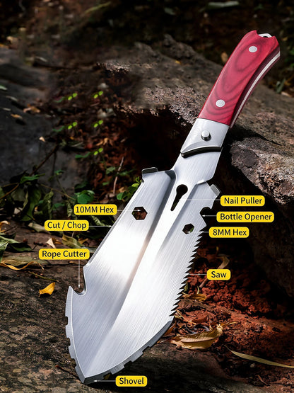 Stainless Steel Multi-Tool Set - Portable Camping & Outdoor Survival Kit with Knife, Shovel, Saw and Bottle Opener