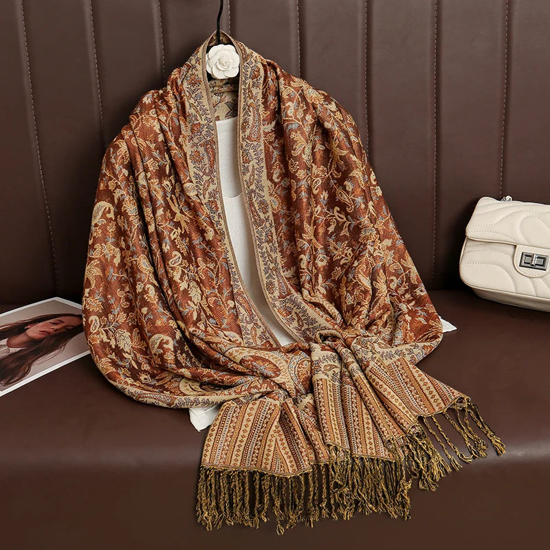 Luxury Autumn Cashmere Pashmina Shawl – Warm Winter Scarves for Women, Printed Cotton Foulard Stole Scarf 2023