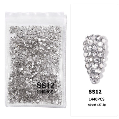 12-Grid 3D Glass AB Crystal Nail Art Rhinestones Kit – Flatback Round Beads with Tools for Nail Jewelry & Diamond Decoration