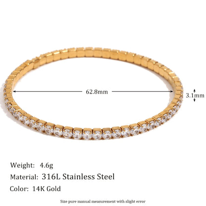E.B.belle 3mm–4mm Square Zircon Elastic Bracelet – Stainless Steel Gold/Silver Fashion Jewelry for Women Charm Accessory