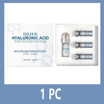 Hyaluronic Acid Face Serum Set - Moisturizing Anti-Wrinkle Facial Treatment with Roller Microneedle Tool