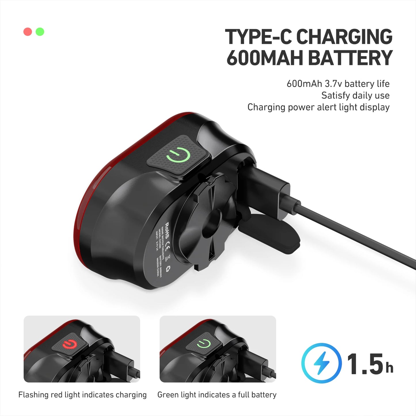 CYCLAMI CY300T Smart Bicycle Brake Sensing Light — Waterproof Front & Rear MTB Road Bike Light Accessory
