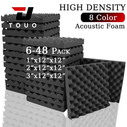 TOUO Acoustic Foam Panels – Fireproof Egg Crate Soundproofing Sponge 6/12/24/48 Pack Studio & Home Sound Absorbing Foam Tiles