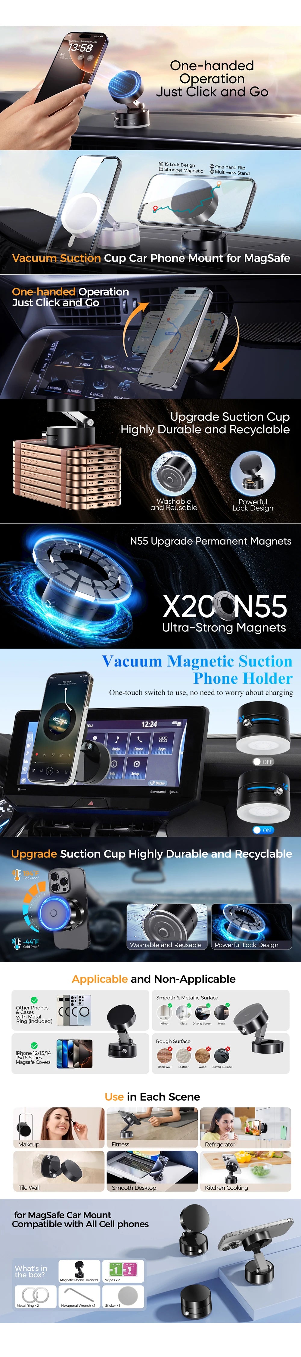 Ultra Magnetic Foldable Car Phone Mount – 360° Rotation Dashboard Holder with Vacuum Suction Cup & GPS Stand