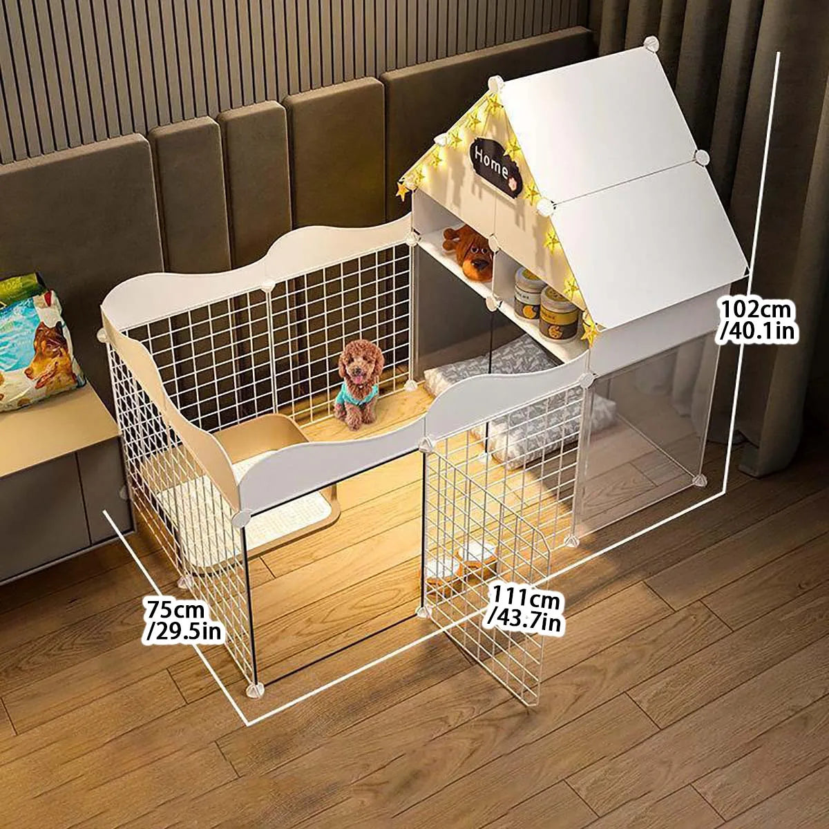 Indoor Pet Dog Enclosure Kennel – Small Dog Fence with Isolation Door & Built-In Toilet Area