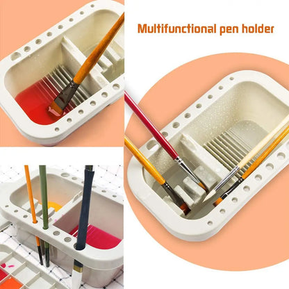 Multifunctional Paint Brush Cleaner: Basin Holder & Organizer with Tray Palette Lid - Includes 2 Art Sponges