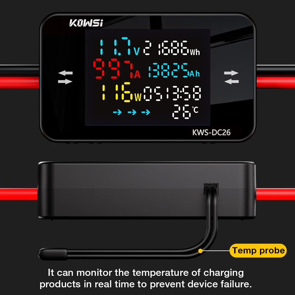 KWS-DC26 Electric Power Meter - DC8-80V LED Voltmeter Ammeter Battery Charging Tester with XT60 & XT90 Plug