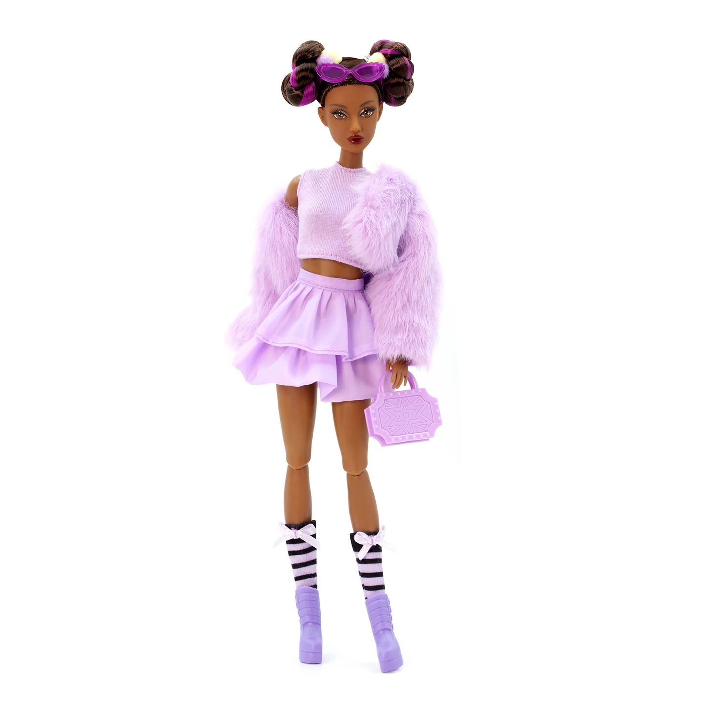 DEFA Lucy Love Fashion Doll – Purple Plush Jacket, Double-Layer Ruffled Skirt & Heeled Boots