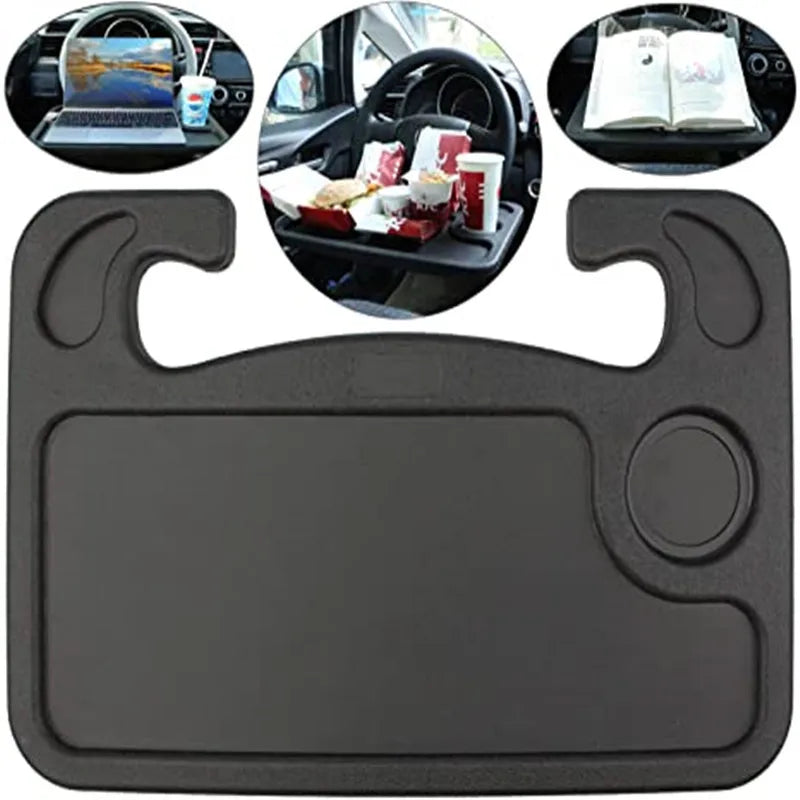 Portable Universal Folding Car Laptop Desk Mount — Steering Wheel Tray Table with Cup Holder for Work & Dining
