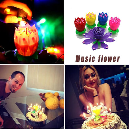 Lotus Music Candle - Double Flower Blossom Birthday Cake Rotating Electronic Candle