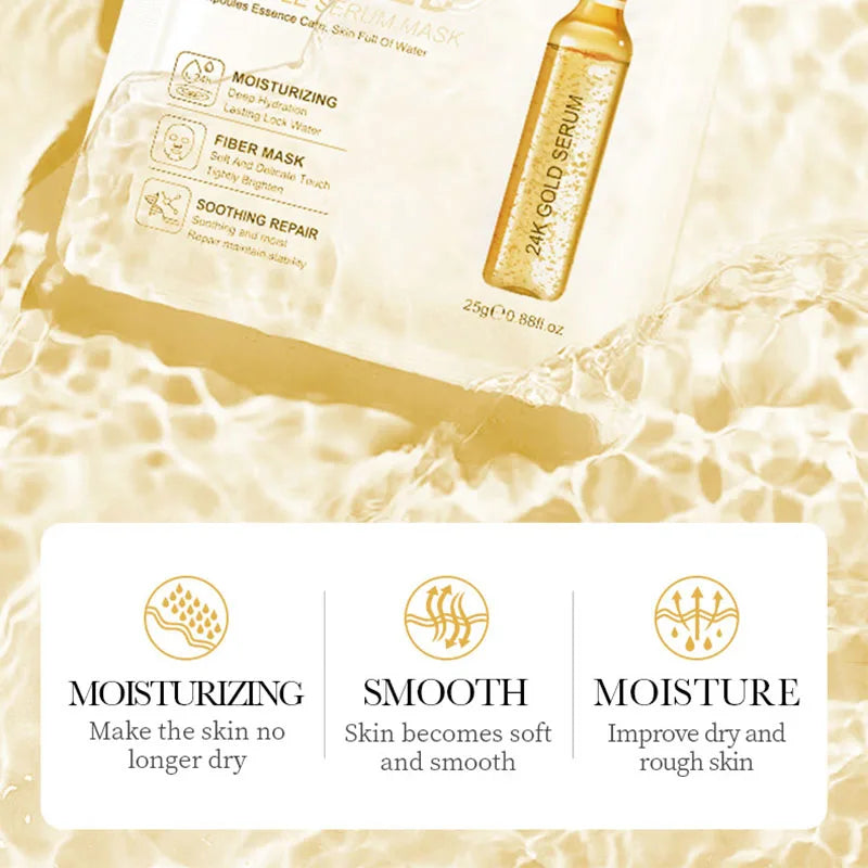 10pcs SADOER 24K Gold Face Masks – Vitamin C & Hyaluronic Acid for Moisturizing, Firming & Hydrating Skin Care