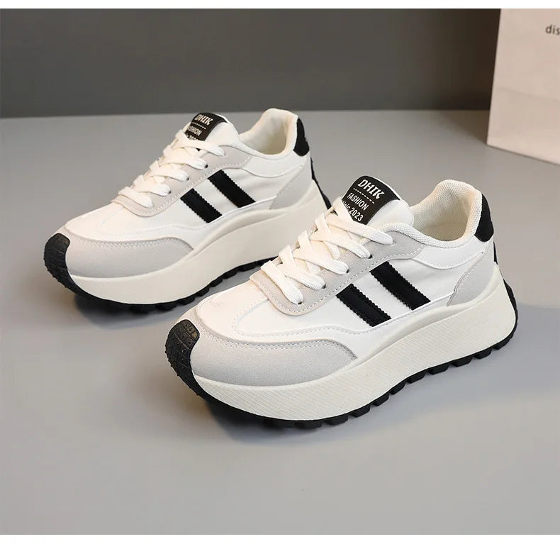 Spring Thick Bottom Women's Shoes – 2024 Summer Casual Patchwork Leather Sneakers, Vulcanized Casual Shoes for Ladies (Chaussure Femme)
