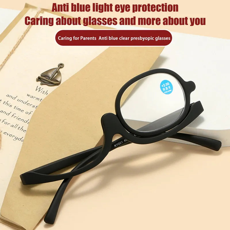 Rotating Magnifying Makeup Reading Glasses - Anti-Blue Light Presbyopic Eyeglasses with Diopter Options +1.0 +1.5 +2.0 To +4.0 for Precision Make-Up