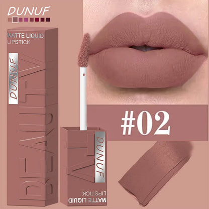 DUNUF Matte Velvet Lipstick - 8 Color Waterproof Plumping Square Tube Lip Gloss Makeup