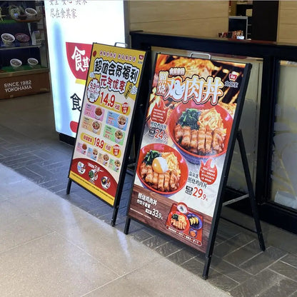 Black A-Frame Sidewalk Sign Stand – Floor Standing Advertising Poster Board Display for Shop, Street & Outdoor Marketing