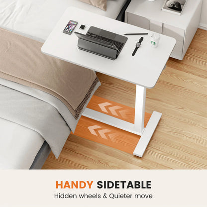 Overbed Bedside Table – Adjustable Height Sofa Table with Hidden Wheels for Laptop & Mobile Use