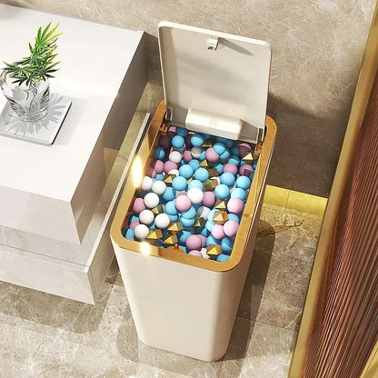 10L Bathroom Trash Can — Small Plastic Wastebasket with Press Top Lid for Toilet, Bedroom & Living Room