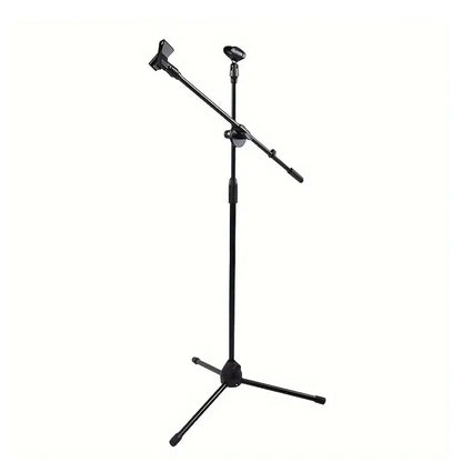 Adjustable Tripod Microphone Stand – Boom Mic Stand with Dual Mic Clip Holder, Collapsible Studio Mic Bracket for Recording & Live Use