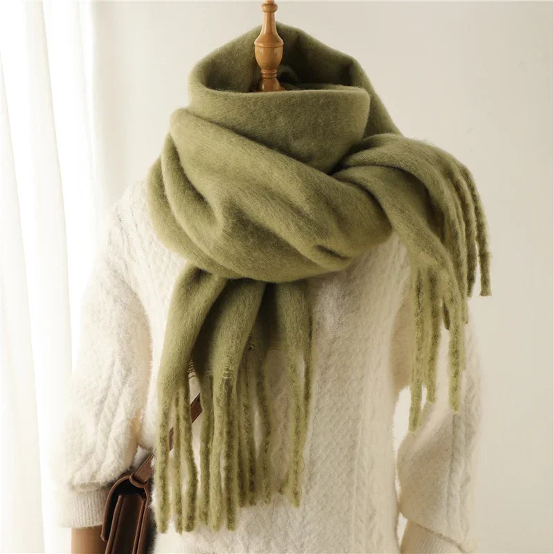 Women’s Winter Cashmere Scarf – Thick Soft Pashmina Shawl with Tassels, Warm Blanket Wrap & Long Poncho Echarpe