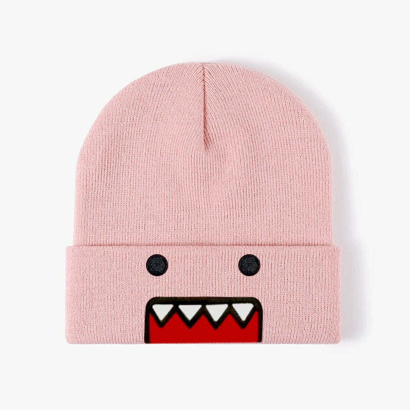 Domo-Kun Embroidered Knit Beanie - Warm Windproof Unisex Winter Hat with Casual Hip-Hop Style