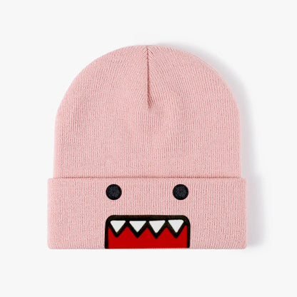 Domo-Kun Embroidered Knit Beanie - Warm Windproof Unisex Winter Hat with Casual Hip-Hop Style