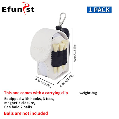 Efunist Golf Small Waist Bag with Magnetic Closure – PU Golf Ball Storage, Includes 3pcs 54mm Tees & Portable Clip Holder for Double Balls