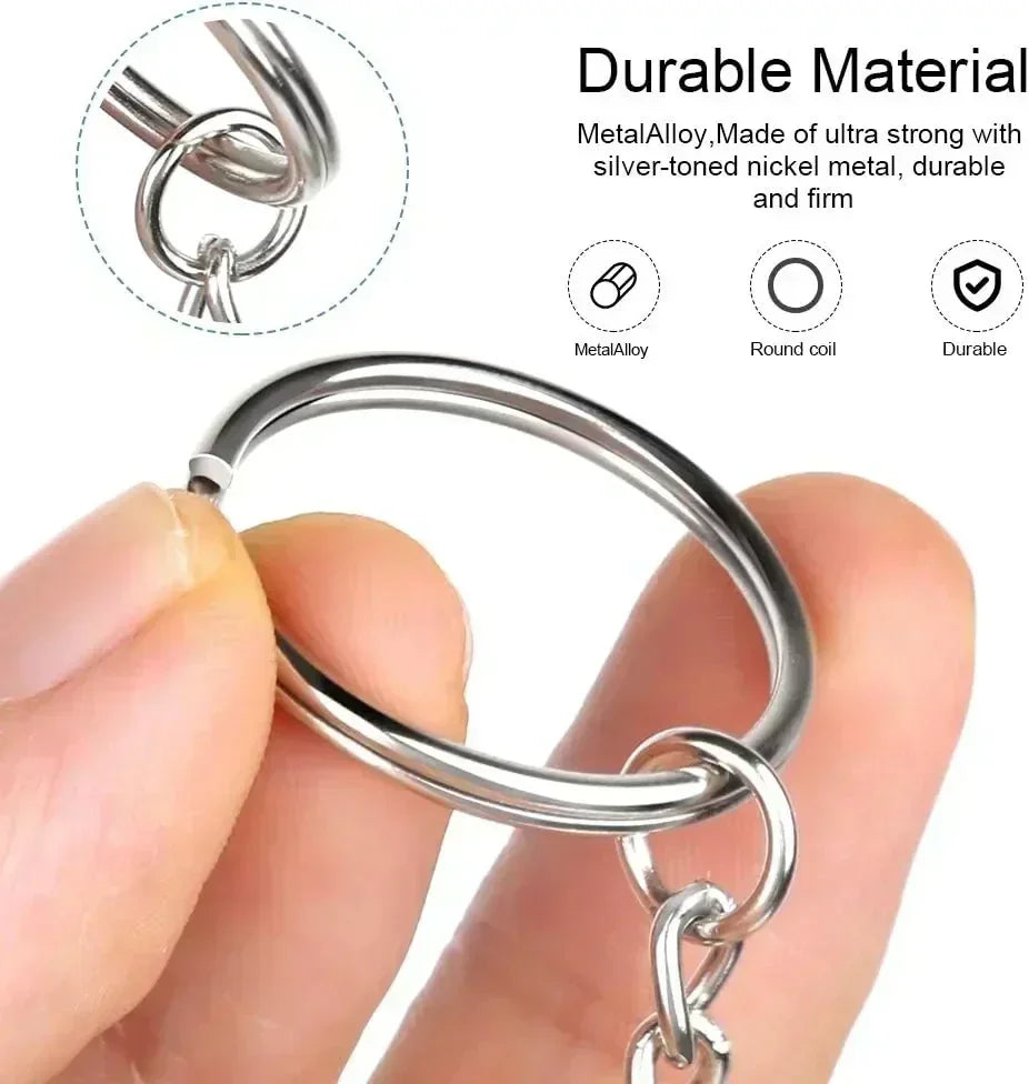 50/100pcs Stainless Steel Keyring Set – Split Rings, Lobster Clasps & Chains for DIY Keychains & Keyfobs