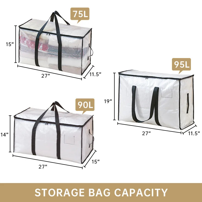 Transparent Waterproof Storage Bag – Large Capacity Quilt & Clothing Organizer for Moving, Dustproof & Moisture-Proof Storage Bag