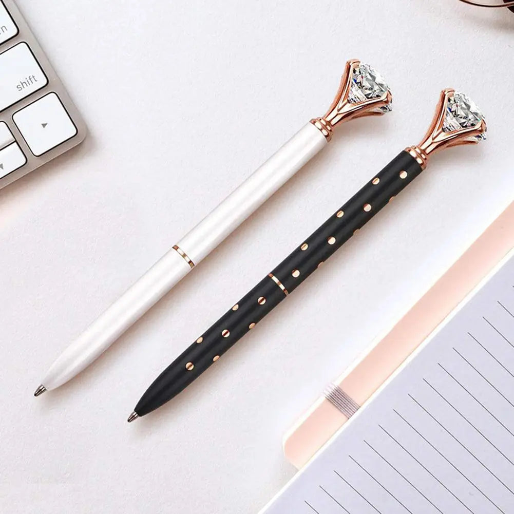 Large Diamond Crystal Ballpoint Pen - 1.0mm Metal Nib Rhinestone Pen for Student Stationery, Office, Business Gifts