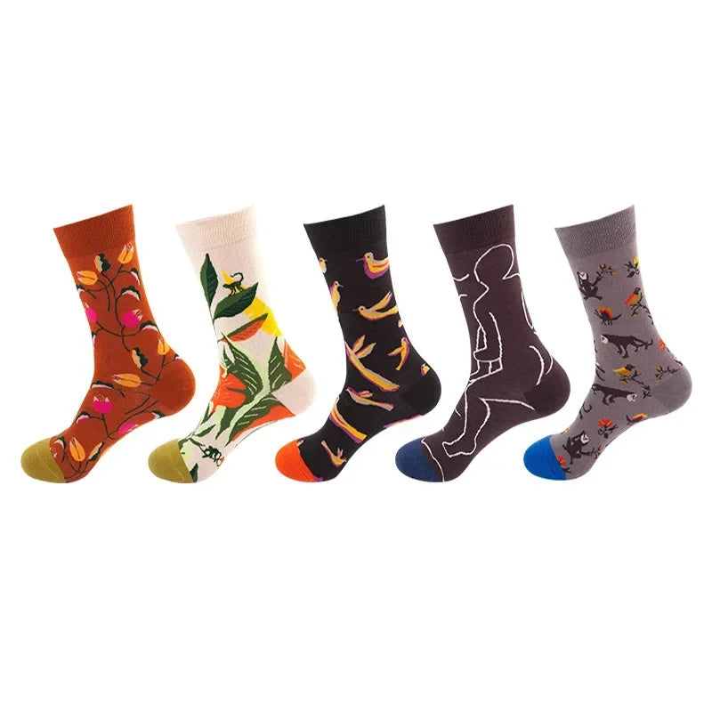 Men's Cotton Dress Socks 5-Pair Pack - Funny Casual Novelty Crew Socks Gift Set