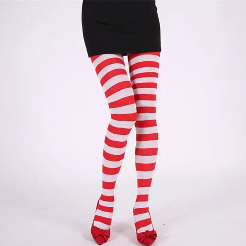 Goth Punk Women’s Rainbow Striped Pantyhose – High Waist Slim Leggings for Halloween Christmas Cosplay