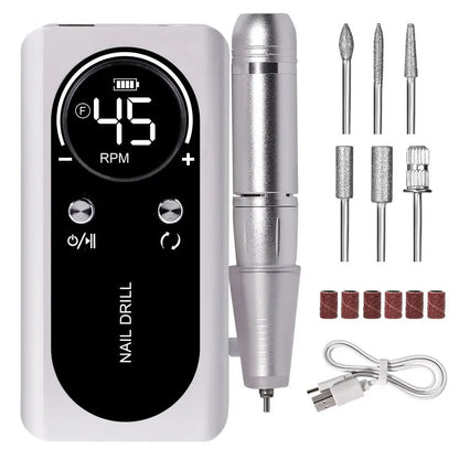 New 45000RPM Professional Electric Nail Drill – Rechargeable Nail File for Gel Nails, Low Noise Sander, Nail Accessories