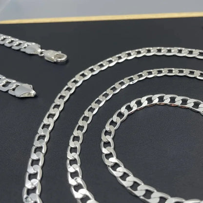 925 Sterling Silver Necklace — 2–12mm Width, 40–75cm Long Chain with Lobster Clasp for Men & Women, Engagement Jewelry