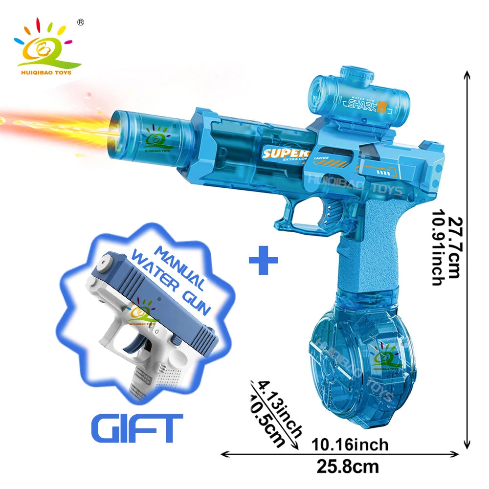 HUIQIBAO Electric Pulse Water Gun with LED Flame Effect – Automatic Sensor Water Pistol Outdoor Beach & Summer Battle Toy for Kids & Adults