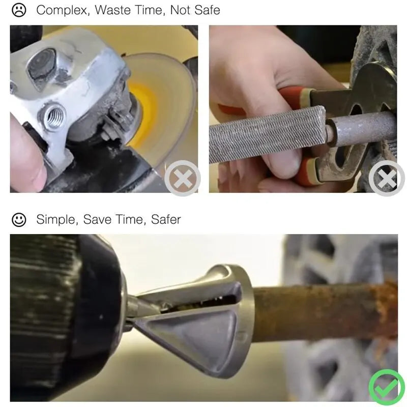 Precision High-Speed Steel Deburring & Chamfering Tools for Stainless Steel Drilling - Triangle Shanks, Hexagonal Threaded Edges - Power Drill Ready