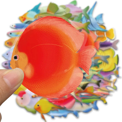 50PCS Fish Transparent Stickers - Waterproof Laptop, Phone, Luggage, Skateboard & Scrapbook Decals