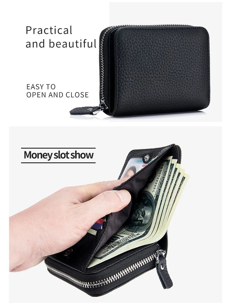 Genuine Leather RFID Short Wallet – Cowhide Card Holder Mini Coin Purse & Key Pouch for Men and Women