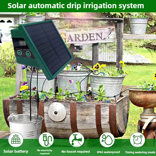 Solar Automatic Drip Irrigation System for Garden & Balcony – DIY Outdoor Watering Kit with Drip Hose